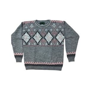 Vintage Dana Scott Nordic Style Gray Pink Sweater Size Small